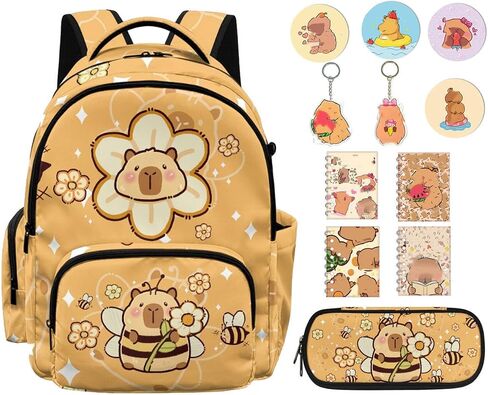 12 PCS Capybara Backpack with Pencil Case Lightweight Kids Backpacks with Adjustable Padded Straps Suitable for Elementary Middle School High School in Kuwait