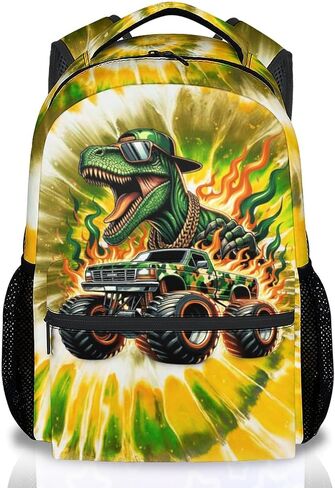 UNIKITTY Boys Dinosaur Backpack, 17 Inch Kids Truck School Bag for Preschool Kindergarten Elementary Polyester Bookbag with Multiple Compartments for Big Boys in Saudi Arabia