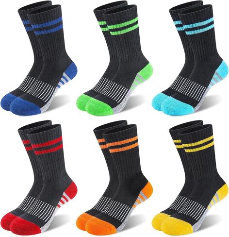 Boys Cotton Cushioned Crew Socks, Athletic Moisture Wicking Breathable Long Socks in Saudi Arabia
