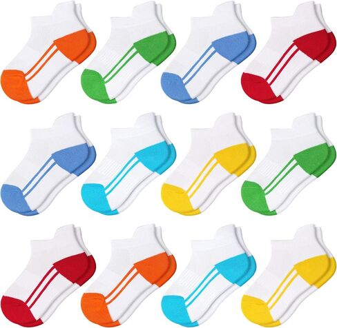 12 Pairs Kids Boys Cotton Ankle Socks, Breathable Athletic Sports Socks for Boys Girls 3-14 Years in Saudi Arabia