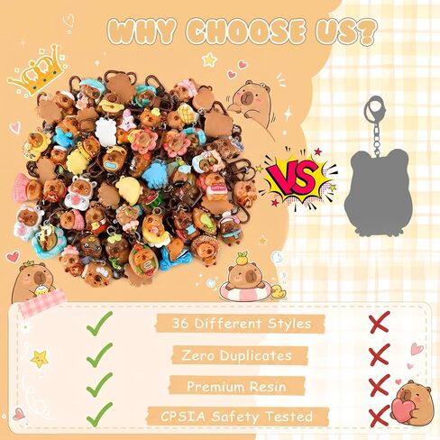 ACOCO 36 Pcs Capybara Keychains, Kawaii Capybara Keychains for Girls, Womens, 3D Molded Resin Animal Charms No Duplicates, Cute Capibara Bag Carms for Capybaras Lovers Gift Birthday Party Favor in Saudi Arabia