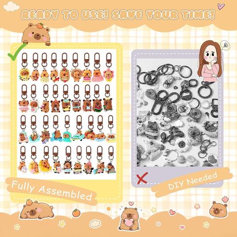ACOCO 36 Pcs Capybara Keychains, Kawaii Capybara Keychains for Girls, Womens, 3D Molded Resin Animal Charms No Duplicates, Cute Capibara Bag Carms for Capybaras Lovers Gift Birthday Party Favor in Saudi Arabia