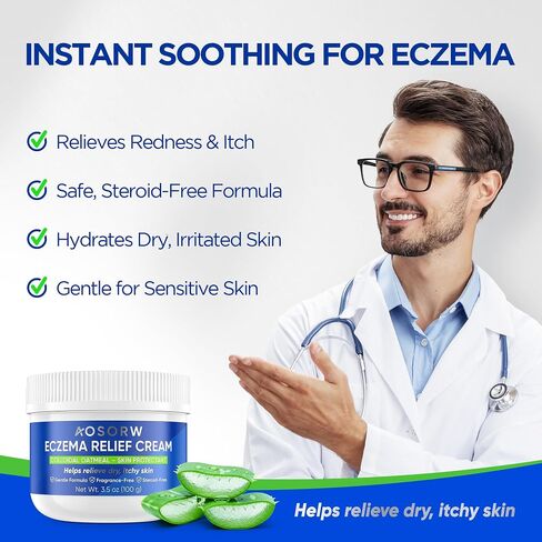 AOSORW Eczema Relief Oatmeal Cream - Colloidal Oatmeal 1% Skin Protectant - Helps Relieve Dry, Itchy Skin Due to Eczema & Rashes - Fragrance-Free, Steroid-Free - 3.5 Oz in Kuwait