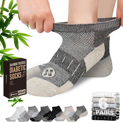 Nonlut Diabetic Socks for Men,6 Pairs Low Cut Neuropathy Mens Diabetic Socks 9-12/10-13(White+Grey+Black+Beige+Deep Grey+Dark Grey-Medium) in Saudi Arabia