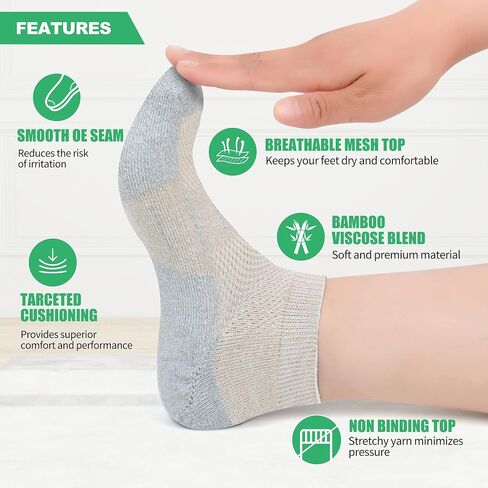 Nonlut Diabetic Socks for Men,6 Pairs Low Cut Neuropathy Mens Diabetic Socks 9-12/10-13(White+Grey+Black+Beige+Deep Grey+Dark Grey-Medium) in Saudi Arabia