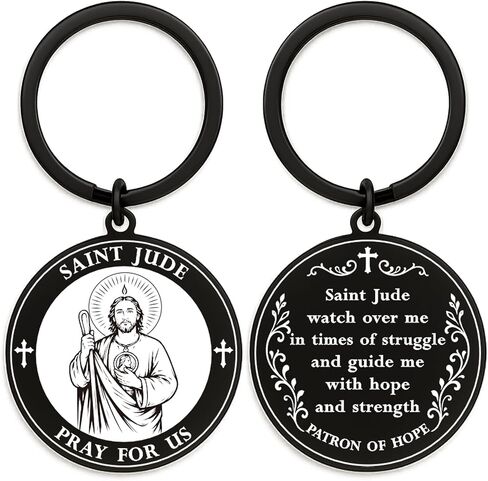 St Jude Keychain, Saint Jude Medal Gift, Catholic Religious Keychain, San Judas Tadeo Patron Saint Prayer Gift for Men Women in Saudi Arabia