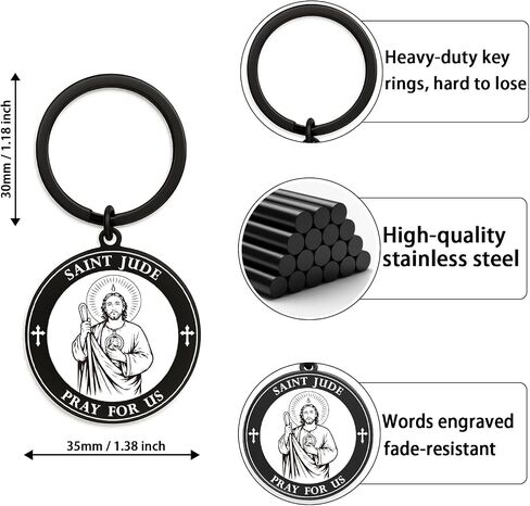 St Jude Keychain, Saint Jude Medal Gift, Catholic Religious Keychain, San Judas Tadeo Patron Saint Prayer Gift for Men Women in Saudi Arabia