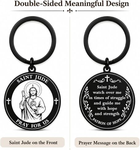 St Jude Keychain, Saint Jude Medal Gift, Catholic Religious Keychain, San Judas Tadeo Patron Saint Prayer Gift for Men Women in Saudi Arabia