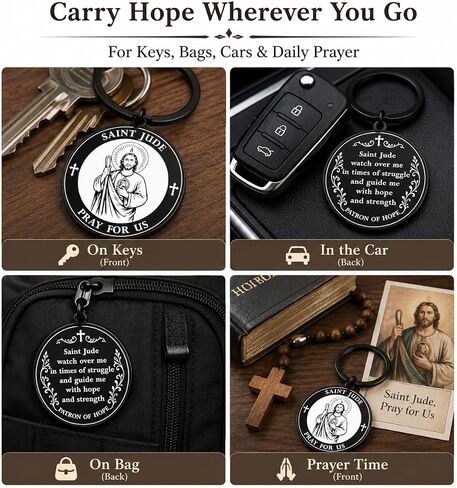 St Jude Keychain, Saint Jude Medal Gift, Catholic Religious Keychain, San Judas Tadeo Patron Saint Prayer Gift for Men Women in Saudi Arabia