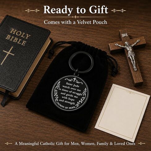 St Jude Keychain, Saint Jude Medal Gift, Catholic Religious Keychain, San Judas Tadeo Patron Saint Prayer Gift for Men Women in Saudi Arabia