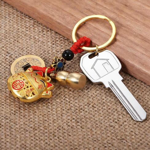1 PCS Lucky Cat Keychain, 3.6 inch Japanese Keychain with Feng Shui Coins Lucky Cat Charm Vintage Buddha Statue Kitty Key Pendant for Women, Man(Gold) in Kuwait