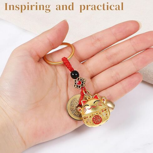 1 PCS Lucky Cat Keychain, 3.6 inch Japanese Keychain with Feng Shui Coins Lucky Cat Charm Vintage Buddha Statue Kitty Key Pendant for Women, Man(Gold) in Kuwait