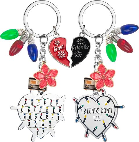 Matching Keychains for 2 Best Friends - Stranger Merch Gifts Keychain Set with Magnetic Half Heart That Connect, Stainless Steel Bestie Keychain, Friendship Gifts for Women Friends in Saudi Arabia