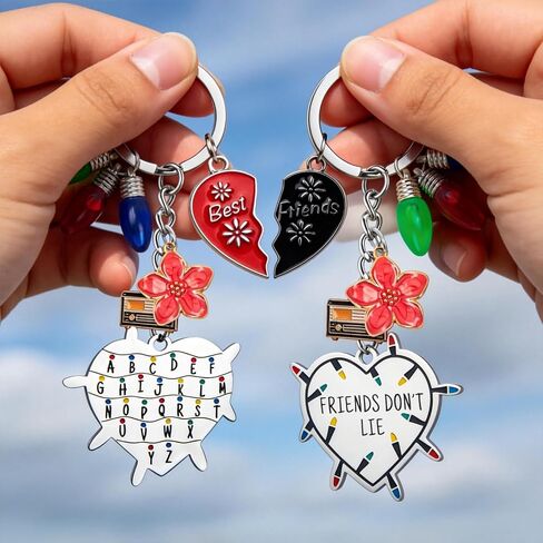 Matching Keychains for 2 Best Friends - Stranger Merch Gifts Keychain Set with Magnetic Half Heart That Connect, Stainless Steel Bestie Keychain, Friendship Gifts for Women Friends in Saudi Arabia