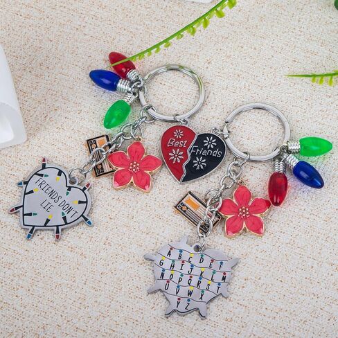 Matching Keychains for 2 Best Friends - Stranger Merch Gifts Keychain Set with Magnetic Half Heart That Connect, Stainless Steel Bestie Keychain, Friendship Gifts for Women Friends in Saudi Arabia