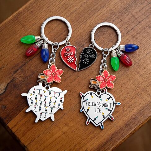 Matching Keychains for 2 Best Friends - Stranger Merch Gifts Keychain Set with Magnetic Half Heart That Connect, Stainless Steel Bestie Keychain, Friendship Gifts for Women Friends in Saudi Arabia