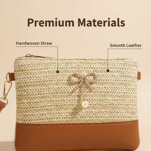 Straw Clutch Purses, Envelope Purse Wallet Woven Bag Summer Fashion Single-Shoulder Crossbody Beach Bags for Women in Saudi Arabia