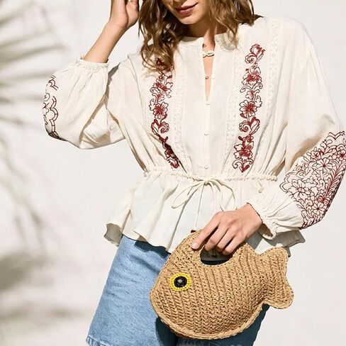 Fish Purse Clutch Straw Woven Fish Shaped Handbag Small Fun Bag Mini Novelty Tote for Women Summer Spring Beach in Kuwait