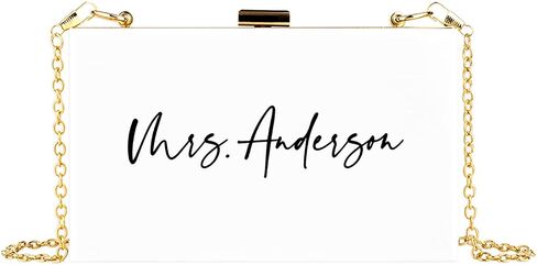 Andaz Press محفظة مخلب أكريليك مخصصة للعروس، حقيبة يد كتف مربعة مخطوطة مخصصة للسيدة بيضاء مع سلسلة معدنية قابلة للإزالة ذهبية لحفلات الزفاف والعزوبية، حقيبة يد لحفلات الزفاف in Kuwait