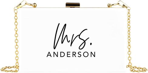 Andaz Press محفظة مخلب أكريليك مخصصة للعروس، حقيبة يد كتف مربعة مخطوطة مخصصة للسيدة بيضاء مع سلسلة معدنية قابلة للإزالة ذهبية لحفلات الزفاف والعزوبية، حقيبة يد لحفلات الزفاف in Kuwait