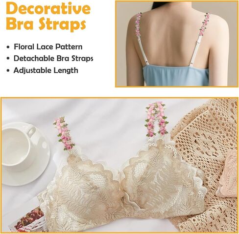 Decorative Floral Bra Straps for Women – Removable Adjustable Flower Shoulder Straps, Replacement Bra Straps with Standard Hooks for Dresses & Tops in Saudi Arabia