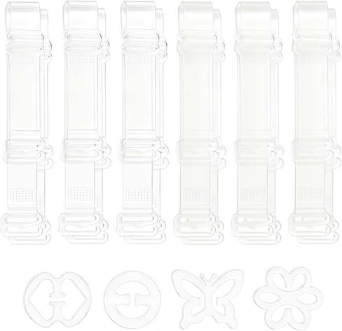 10PCS Clear Bra Straps Adjustable Set, Non Slip Bra Clips Invisible Replacement for Strapless Dresses Tank Tops, Frosted Transparent Shoulder Band for Women Comfortable Secure Fit in Saudi Arabia