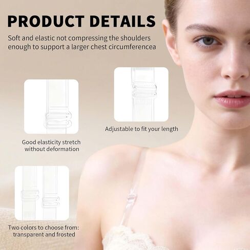 10PCS Clear Bra Straps Adjustable Set, Non Slip Bra Clips Invisible Replacement for Strapless Dresses Tank Tops, Frosted Transparent Shoulder Band for Women Comfortable Secure Fit in Saudi Arabia