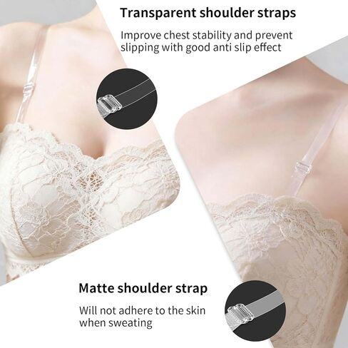 10PCS Clear Bra Straps Adjustable Set, Non Slip Bra Clips Invisible Replacement for Strapless Dresses Tank Tops, Frosted Transparent Shoulder Band for Women Comfortable Secure Fit in Saudi Arabia