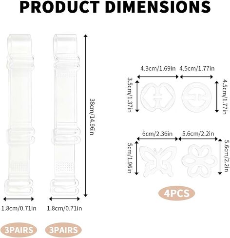 10PCS Clear Bra Straps Adjustable Set, Non Slip Bra Clips Invisible Replacement for Strapless Dresses Tank Tops, Frosted Transparent Shoulder Band for Women Comfortable Secure Fit in Saudi Arabia