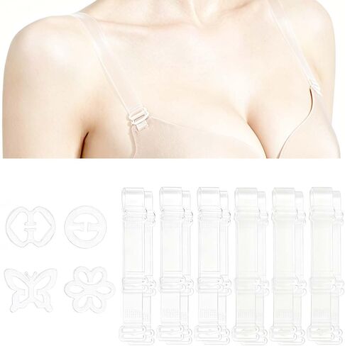10PCS Clear Bra Straps Adjustable Set, Non Slip Bra Clips Invisible Replacement for Strapless Dresses Tank Tops, Frosted Transparent Shoulder Band for Women Comfortable Secure Fit in Saudi Arabia