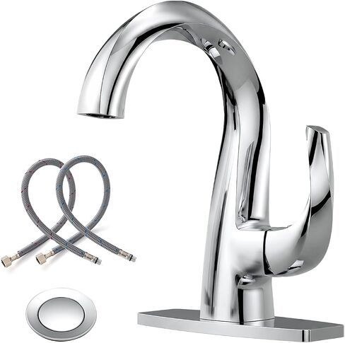 WOWOW Single Handle Bathroom Faucet 1 Hole High Arc Bathroom Basin Faucet Oiled Rubbed Bronze with Pop Up Drain, Solid Brass Commercial Bathroom Sink Faucet Basin Vanity Bar Faucet (Patented Product) in Saudi Arabia