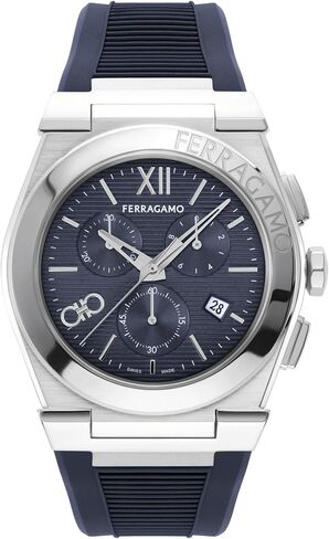ساعة Ferragamo Vega Chrono Collection الفاخرة للرجال مع حزام أزرق وقرص يتميز بهيكل من الفولاذ المقاوم للصدأ in Kuwait