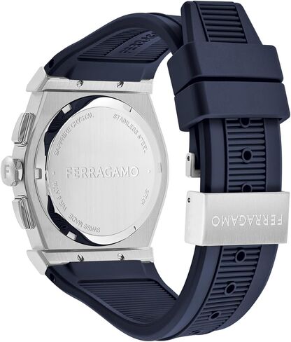 ساعة Ferragamo Vega Chrono Collection الفاخرة للرجال مع حزام أزرق وقرص يتميز بهيكل من الفولاذ المقاوم للصدأ in Kuwait