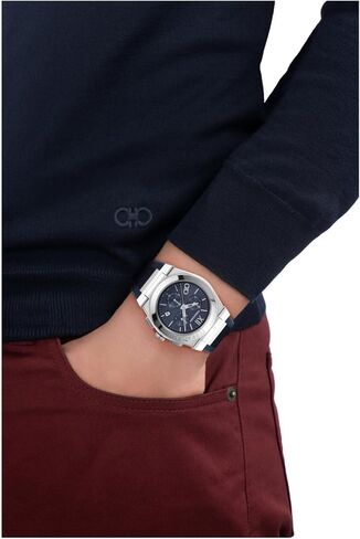 ساعة Ferragamo Vega Chrono Collection الفاخرة للرجال مع حزام أزرق وقرص يتميز بهيكل من الفولاذ المقاوم للصدأ in Kuwait