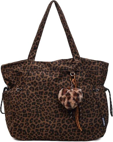 leopard cheetah print tote bag for women, y2k animal print purse with zipper, large work tote bags with pockets, everyday purse for travel cheetah gifts accessories stuff | leopard print in Saudi Arabia