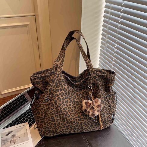 leopard cheetah print tote bag for women, y2k animal print purse with zipper, large work tote bags with pockets, everyday purse for travel cheetah gifts accessories stuff | leopard print in Saudi Arabia