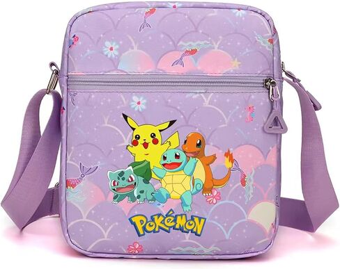 Pokemon Crossbody Bag with Zipper, Cute Shoulder Bag with Adjustable shoulder straps, Anime Merch for Womens Birthday Gifts (Purple) in Saudi Arabia