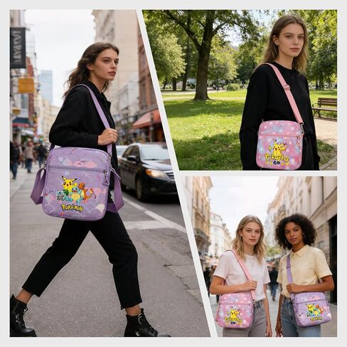 Pokemon Crossbody Bag with Zipper, Cute Shoulder Bag with Adjustable shoulder straps, Anime Merch for Womens Birthday Gifts (Purple) in Saudi Arabia
