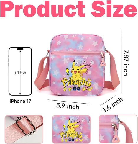 Pokemon Crossbody Bag with Zipper, Cute Shoulder Bag with Adjustable shoulder straps, Anime Merch for Womens Birthday Gifts (Purple) in Saudi Arabia