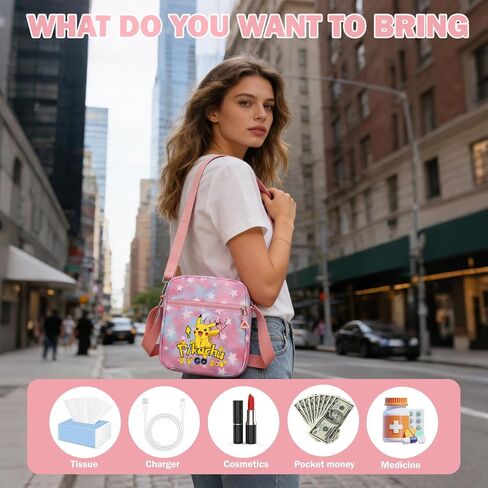 Pokemon Crossbody Bag with Zipper, Cute Shoulder Bag with Adjustable shoulder straps, Anime Merch for Womens Birthday Gifts (Purple) in Saudi Arabia
