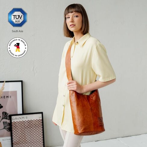 BERLINER BAGS Vintage Genuine Leather Handbag Emilia, Hobo Bag, Crossbody Bags for Women - Brown in Kuwait