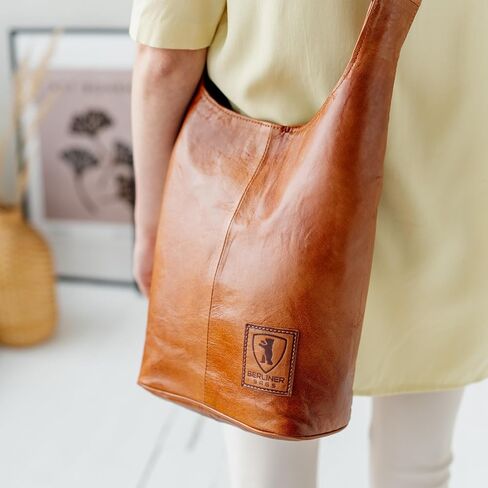 BERLINER BAGS Vintage Genuine Leather Handbag Emilia, Hobo Bag, Crossbody Bags for Women - Brown in Kuwait