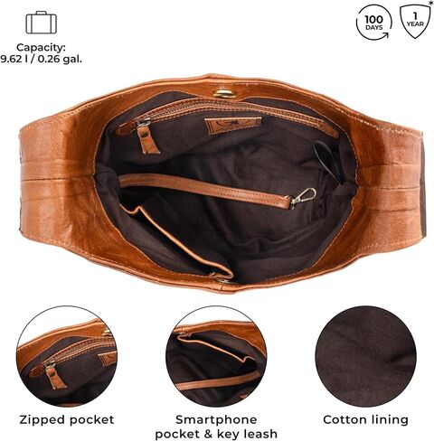 BERLINER BAGS Vintage Genuine Leather Handbag Emilia, Hobo Bag, Crossbody Bags for Women - Brown in Kuwait