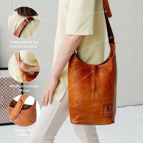 BERLINER BAGS Vintage Genuine Leather Handbag Emilia, Hobo Bag, Crossbody Bags for Women - Brown in Kuwait