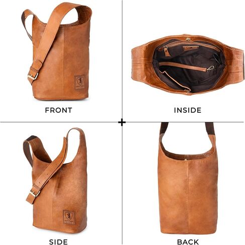 BERLINER BAGS Vintage Genuine Leather Handbag Emilia, Hobo Bag, Crossbody Bags for Women - Brown in Kuwait