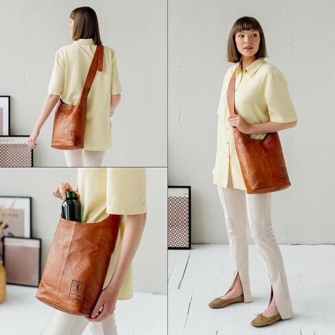 BERLINER BAGS Vintage Genuine Leather Handbag Emilia, Hobo Bag, Crossbody Bags for Women - Brown in Kuwait