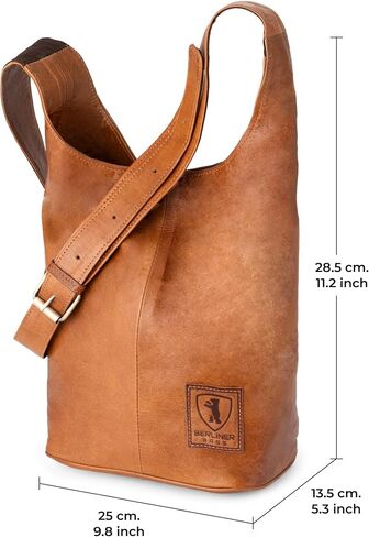 BERLINER BAGS Vintage Genuine Leather Handbag Emilia, Hobo Bag, Crossbody Bags for Women - Brown in Kuwait