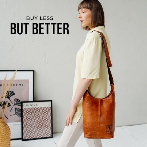 BERLINER BAGS Vintage Genuine Leather Handbag Emilia, Hobo Bag, Crossbody Bags for Women - Brown in Kuwait