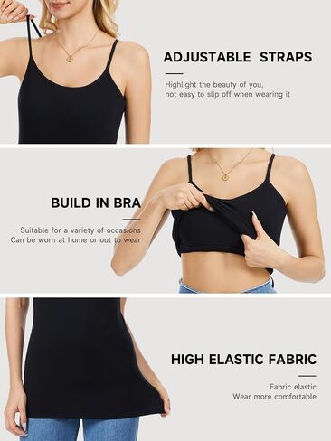 Rosyline 3 Piece Womens Cotton Camisole Built in Bra Tank Top Adjustable Spaghetti Strap Undershirt in Saudi Arabia