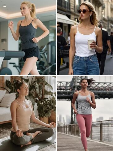 Rosyline 3 Piece Womens Cotton Camisole Built in Bra Tank Top Adjustable Spaghetti Strap Undershirt in Saudi Arabia